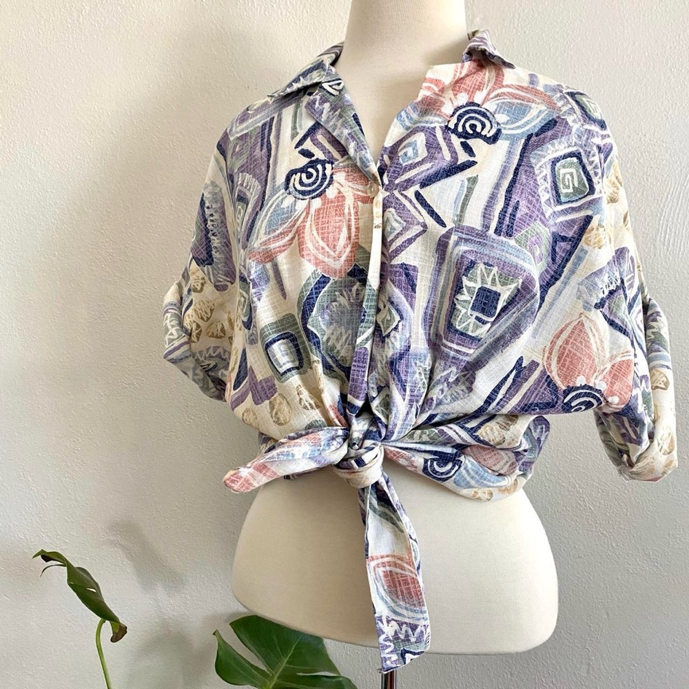Vintage 90s Pastel Geometric Button Down Top